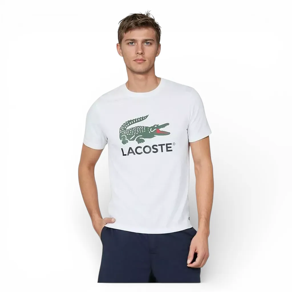 Polera Hombre Blanca Con Logo Frontal Algodón Lacoste