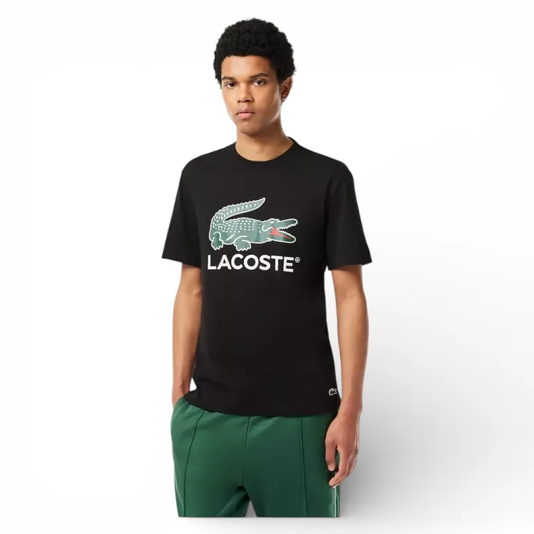 Polera Hombre Negra Con Logo Central Lacoste