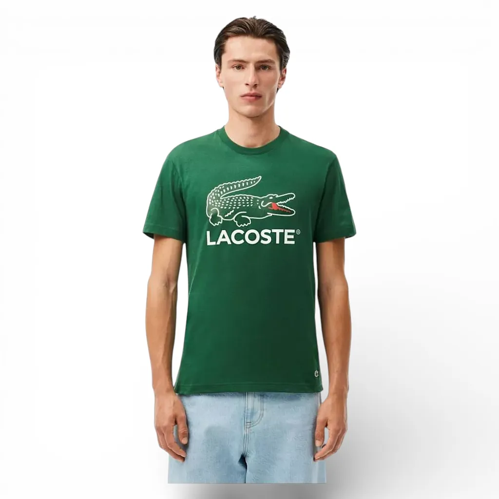 Polera Hombre Verde Con Logo Central Lacoste
