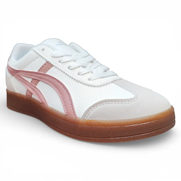 Zapatilla Mujer Blanca Urbana Detalle Rosado Everix