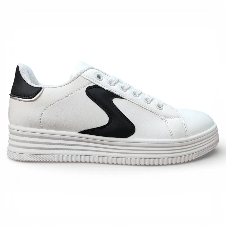 Zapatilla Mujer Blanca Plataforma Urbana Detalle Negro Everix