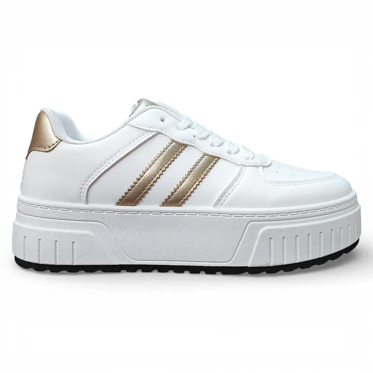 Zapatilla Mujer Blanca Plataforma Detalle Dorado Everix