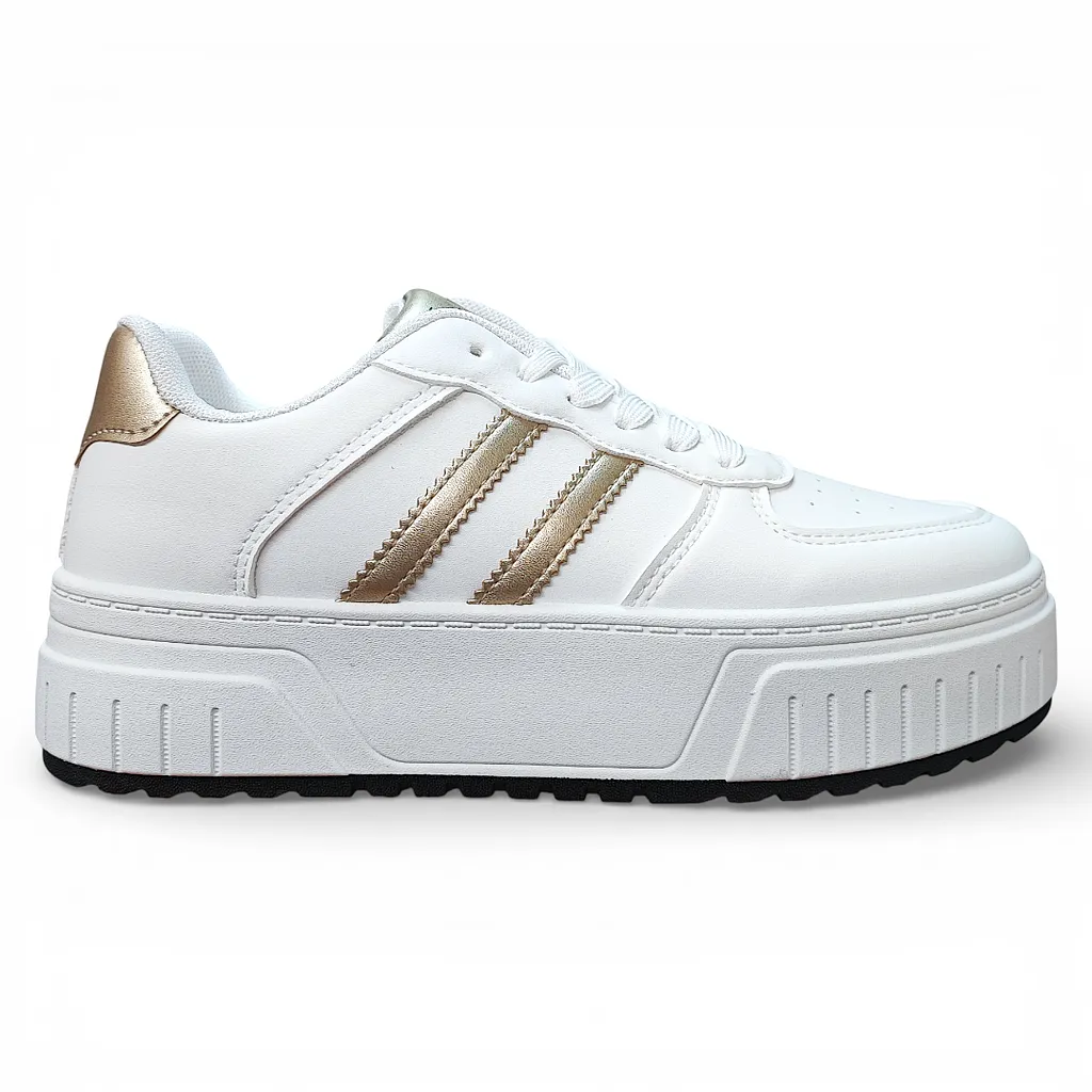 Zapatilla Mujer Blanca Plataforma Detalle Dorado Everix