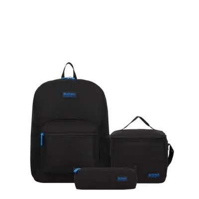 Set mochila + estuche + lonchera Triple Pack negro-azul