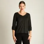 Polera Negra Manga Larga Roll Up con Cuello V Ldp