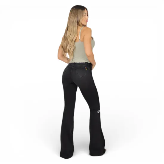 Jeans Flare Negro Tiro Alto Atenas Divine - Imagen 2