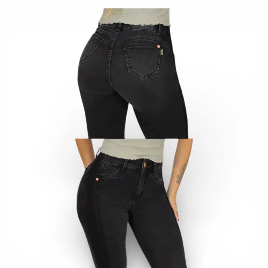 Jeans Flare Negro Tiro Alto Atenas Divine - Imagen 3
