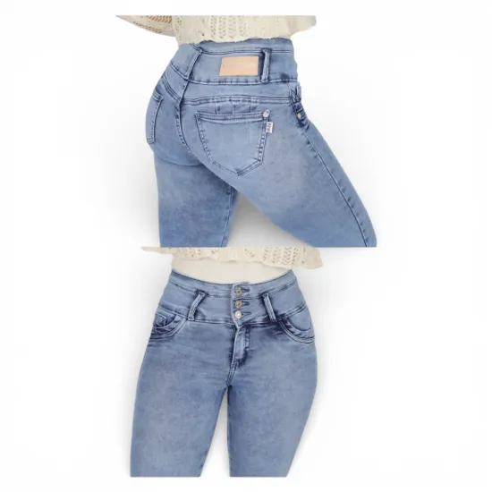 Jeans Skinny Celeste Claro Tiro Alto Austria Divine - Imagen 2