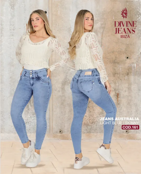 Jeans Skinny Celeste Claro Tiro Alto Austria Divine - Imagen 3
