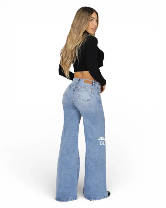 Jeans Wide Leg Celeste Claro Tiro Alto Grecia Divine - Imagen 2