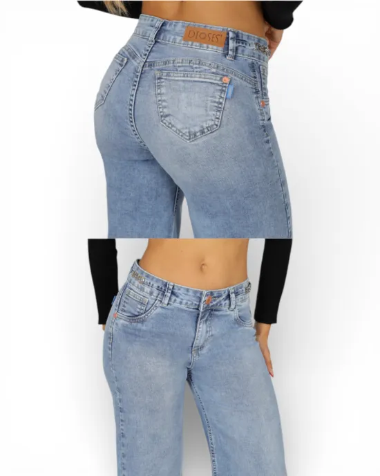 Jeans Wide Leg Celeste Claro Tiro Alto Grecia Divine - Imagen 3