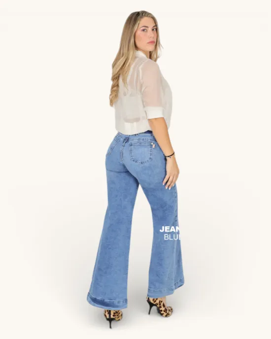 Jeans Wide Leg Celeste Claro Tiro Alto Madrid Divine - Imagen 2
