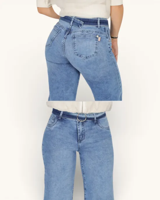 Jeans Wide Leg Celeste Claro Tiro Alto Madrid Divine - Imagen 3