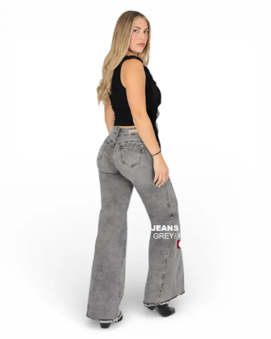 Jeans Wide Leg Gris Tiro Alto Sicilia Divine - Imagen 2