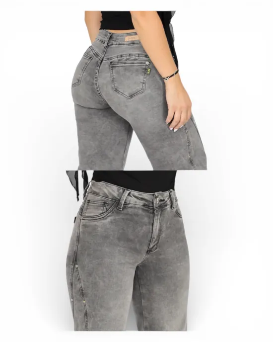 Jeans Wide Leg Gris Tiro Alto Sicilia Divine - Imagen 3