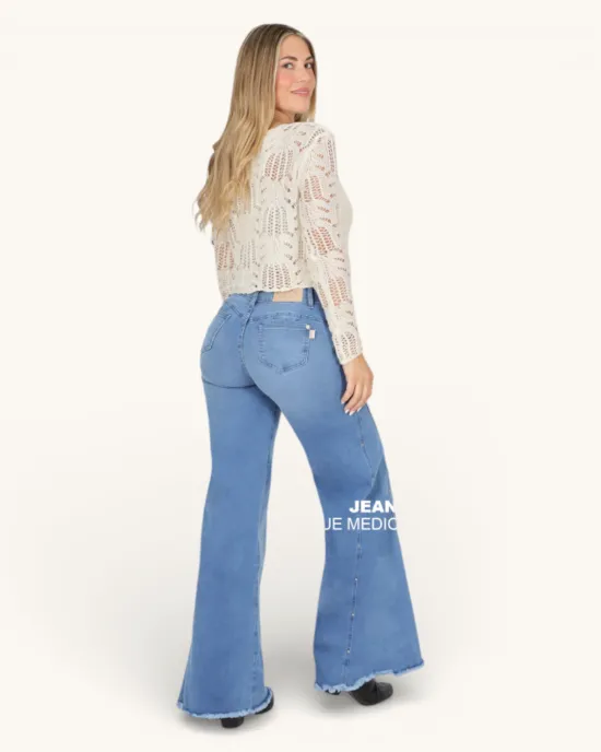 Jeans Wide Leg Azul Medio Tiro Alto Sicilia Divine - Imagen 2