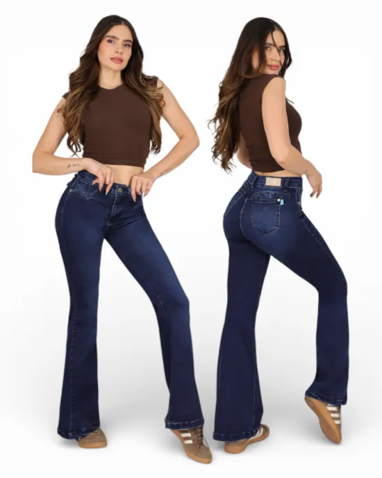 Jeans Flare Azul Oscuro Tiro Alto Mustang Divi - Imagen 4