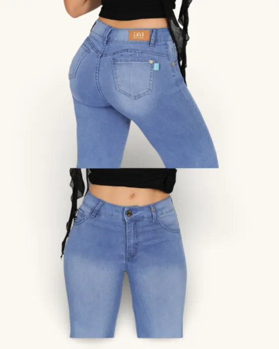 Jeans Wide Leg Celeste Claro Tiro Alto Mercedes Love Divi - Imagen 3