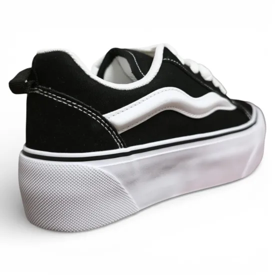 Zapatilla Mujer Negra Plataforma Lona Blanco Everix - Imagen 2