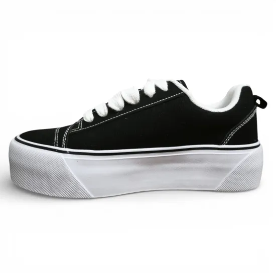 Zapatilla Mujer Negra Plataforma Lona Blanco Everix - Imagen 4