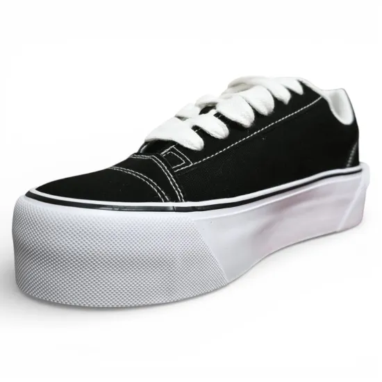 Zapatilla Mujer Negra Plataforma Lona Blanco Everix - Imagen 6