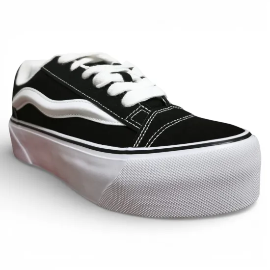 Zapatilla Mujer Negra Plataforma Lona Blanco Everix - Imagen 7