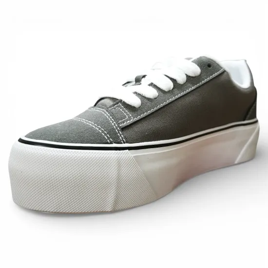Zapatilla Mujer Gris Plataforma Lona Everix - Imagen 7