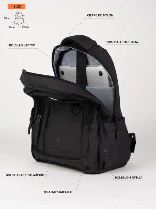 Mochila Coast 16 Litros Negro Maui - Imagen 7