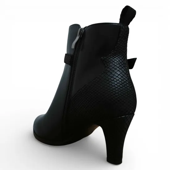 Botín Mujer Negro Taco Medio Detalle Serpiente Bonny Franco - Imagen 2