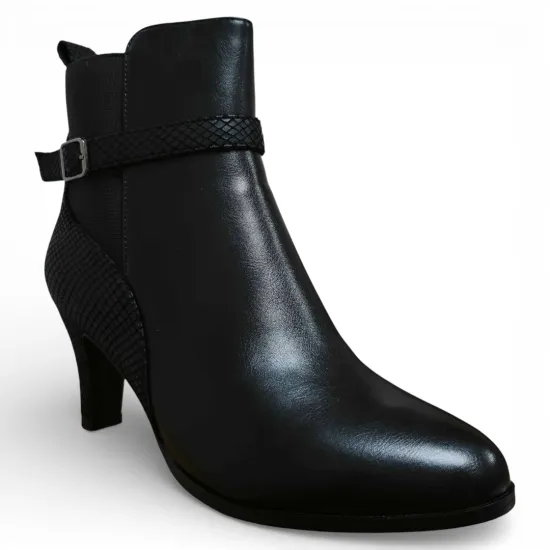 Botín Mujer Negro Taco Medio Detalle Serpiente Bonny Franco - Imagen 4