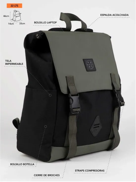 Mochila Gridline 22 Litros Olive Maui - Imagen 6