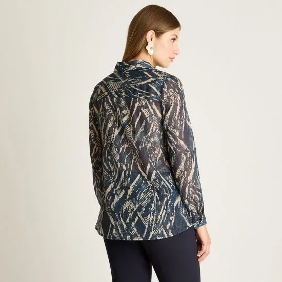 Blusa Camisera Azul Estampada con Lurex Ldp - Imagen 2