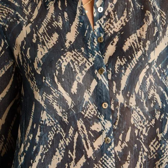 Blusa Camisera Azul Estampada con Lurex Ldp - Imagen 3