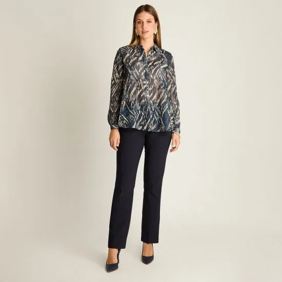 Blusa Camisera Azul Estampada con Lurex Ldp - Imagen 4