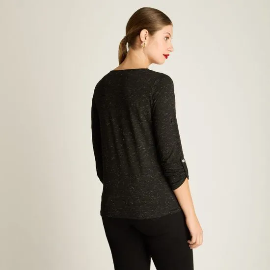 Polera Negra Manga Larga Roll Up con Cuello V Ldp - Imagen 2