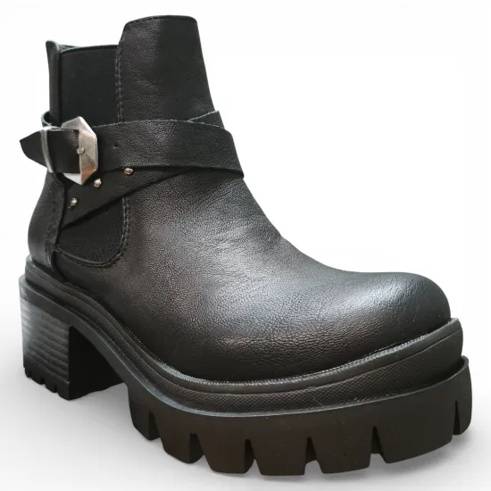 Botín Mujer Rebel Buckle Chunky Negro Bonny Franco - Imagen 2