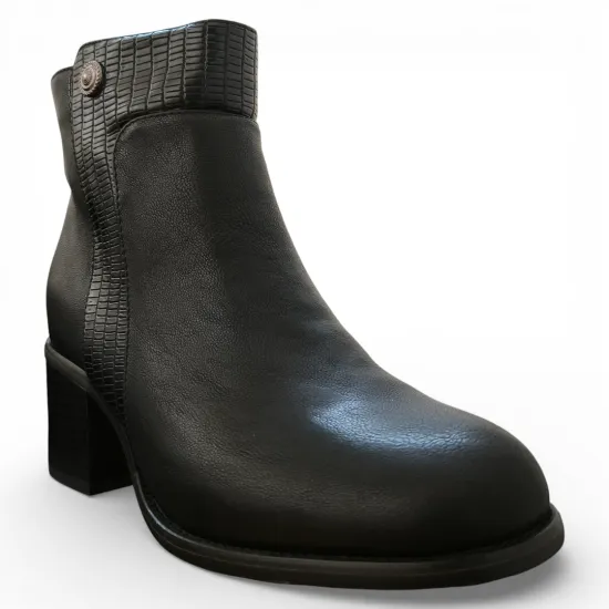 Botín Mujer Negro Taco Medio Textura Bonny Franco - Imagen 2