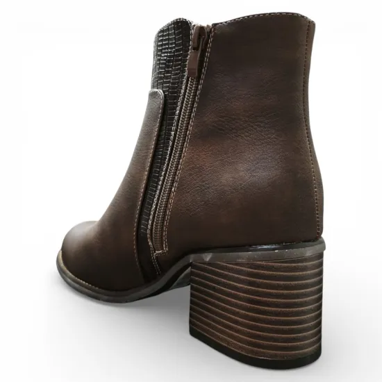 Botín Mujer Café Taco Medio Textura Lateral Bonny Franco - Imagen 4