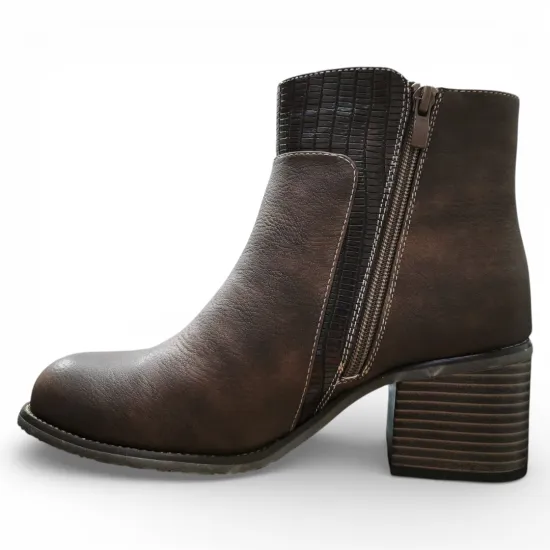 Botín Mujer Café Taco Medio Textura Lateral Bonny Franco - Imagen 5