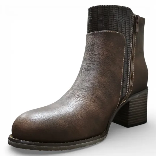 Botín Mujer Café Taco Medio Textura Lateral Bonny Franco - Imagen 6