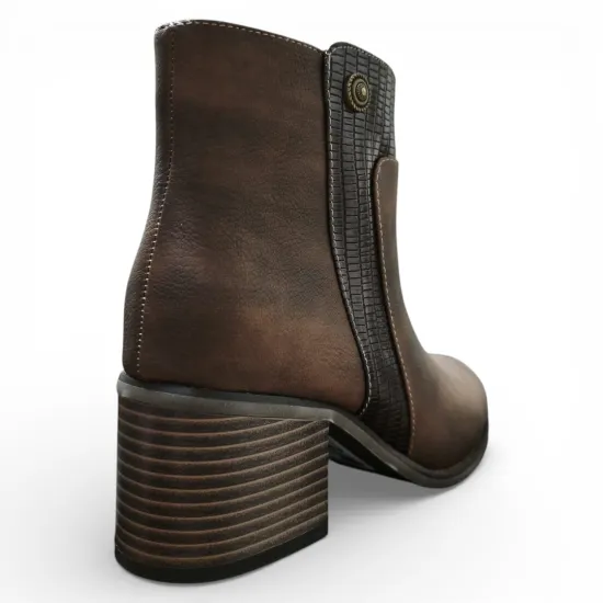 Botín Mujer Café Taco Medio Textura Lateral Bonny Franco - Imagen 8