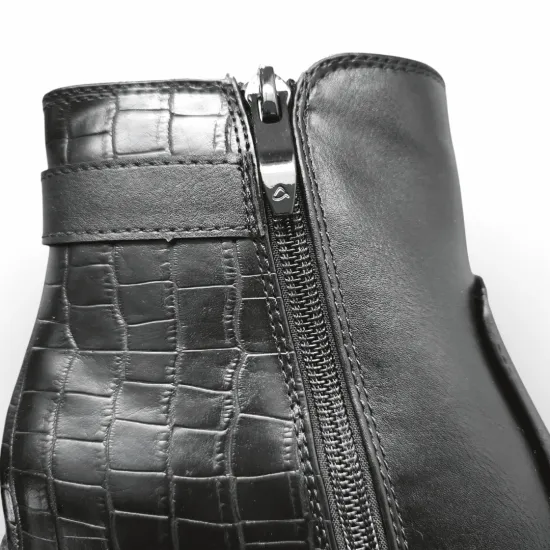 Botín Mujer Negro Taco Medio Croco Hebilla Bonny Franco - Imagen 3