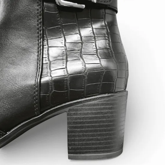 Botín Mujer Negro Taco Medio Croco Hebilla Bonny Franco - Imagen 4