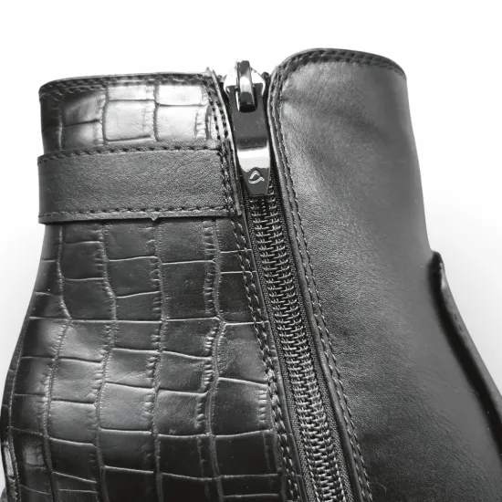 Botín Mujer Negro Taco Medio Croco Hebilla Bonny Franco - Imagen 8