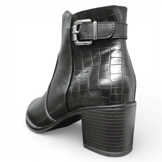 Botín Mujer Negro Taco Medio Croco Hebilla Bonny Franco - Imagen 9