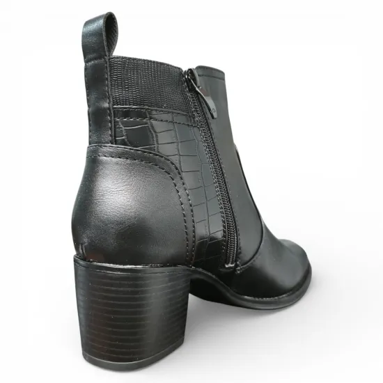 Botín Mujer Negro Taco Medio Croco Lateral Bonny Franco - Imagen 2