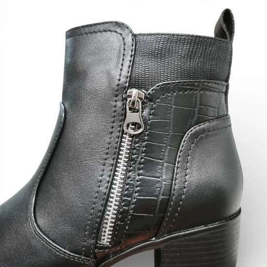 Botín Mujer Negro Taco Medio Croco Lateral Bonny Franco - Imagen 3