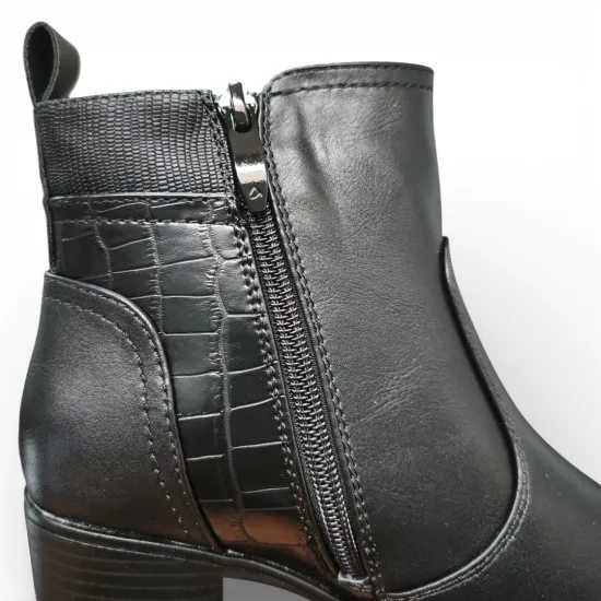 Botín Mujer Negro Taco Medio Croco Lateral Bonny Franco - Imagen 8