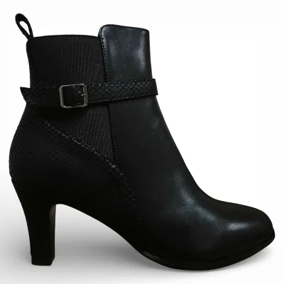 Botín Mujer Negro Taco Medio Detalle Serpiente Bonny Franco