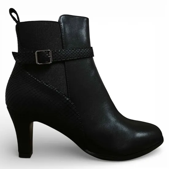 Botín Mujer Negro Taco Medio Detalle Serpiente Bonny Franco